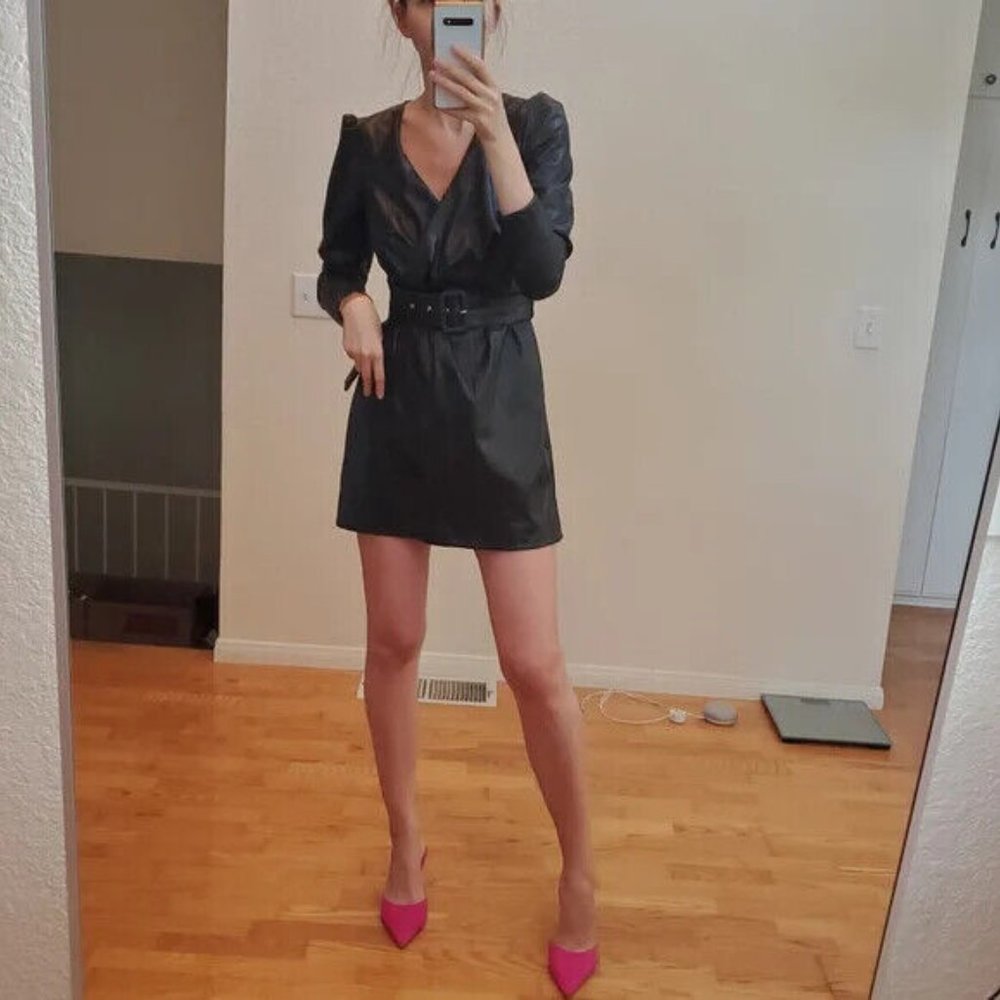 Zara Belted Faux Leather Short Mini Dress XS NWT - Picture 3 of 9